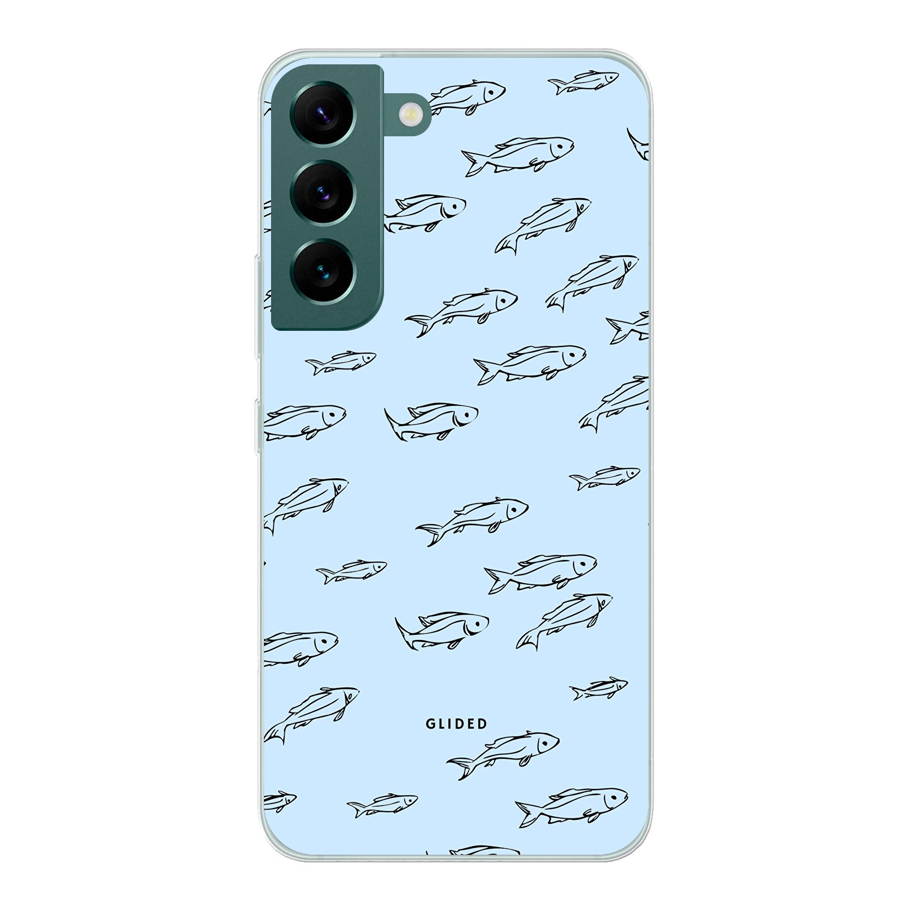 Fishy Handyhülle für Samsung Galaxy S22 mit süßen kleinen Fischen auf einem bunten Hintergrund, bietet Schutz und Stil.